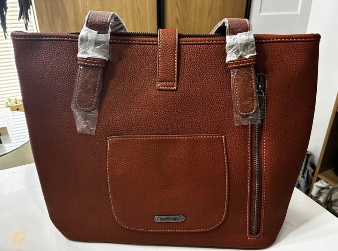 Trinity Ranch Brown Western Studded Buckle Tote Animal Print Zip Pockets Dust