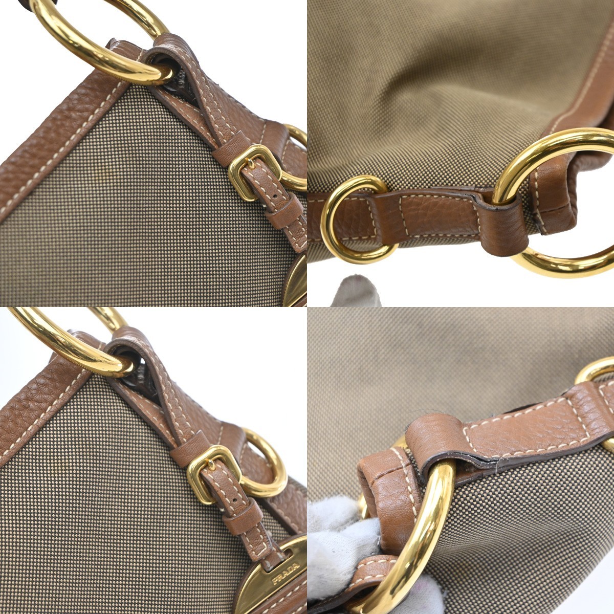 PRADA Logo Jacquard Shoulder Hand Bag Canvas Leather Brown GHW 85KD649
