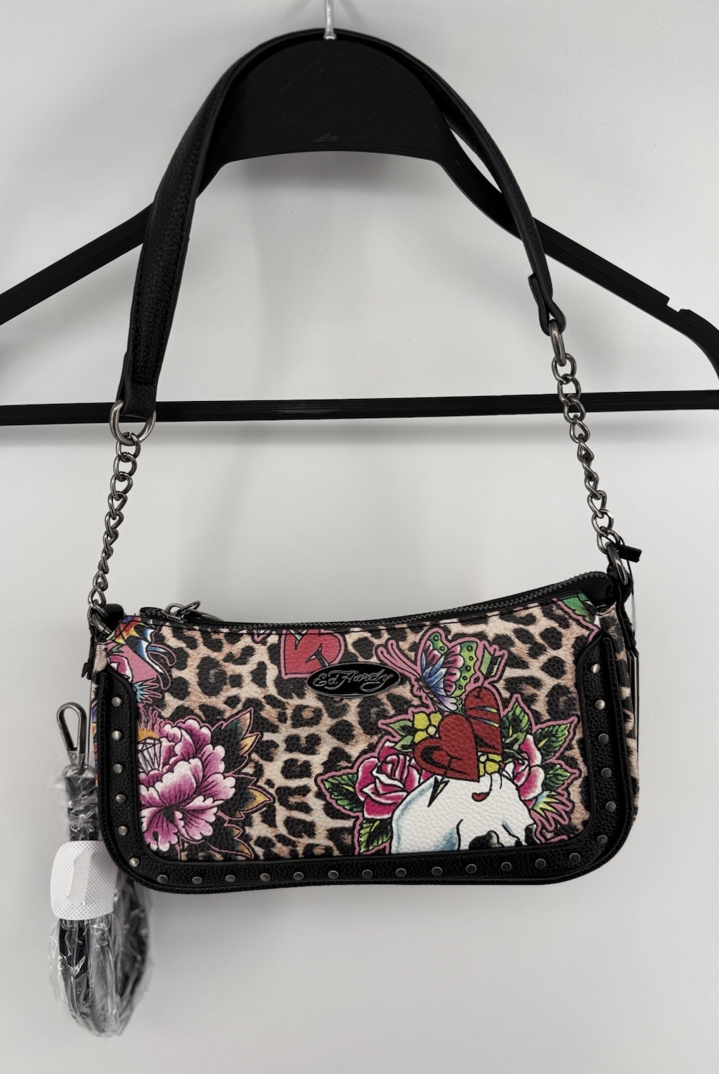 NWT Ed Hardy Studded Shoulder Crossbody – Skull, Hearts & More – Leopard Print