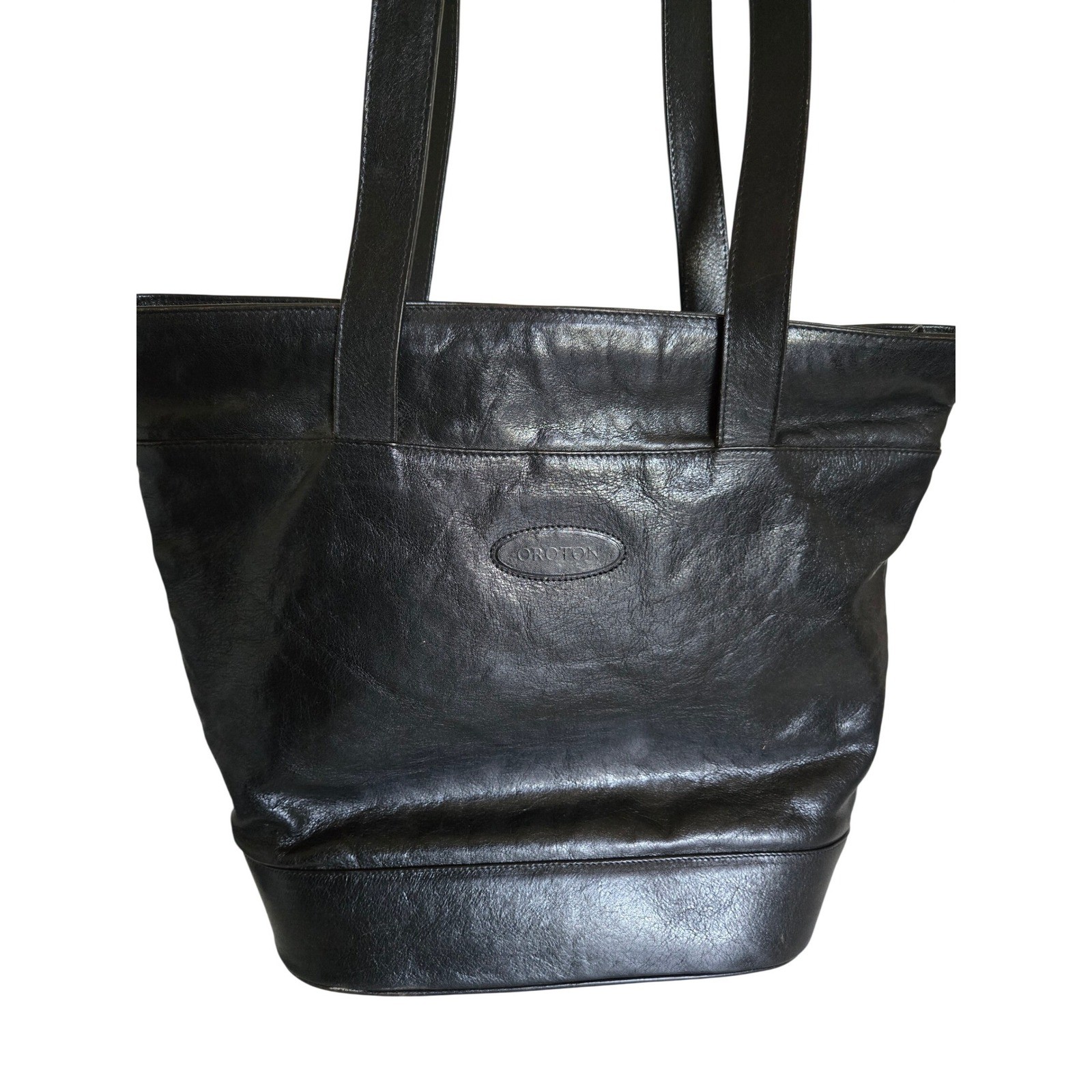 Oroton Vintage Black Leather Tote Bag Zipper Shoulder Made in Australia