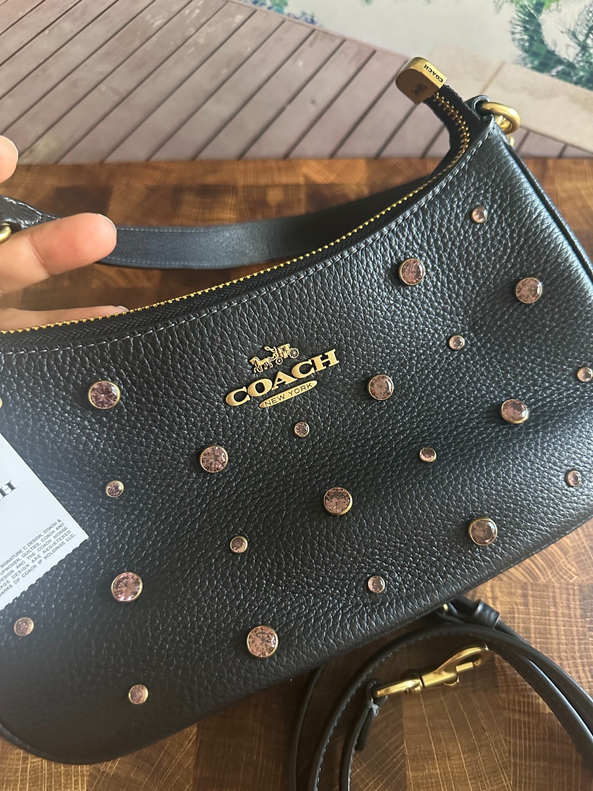 NWT Coach Teri Shoulder Bag With Crysta CAL48 BLACK