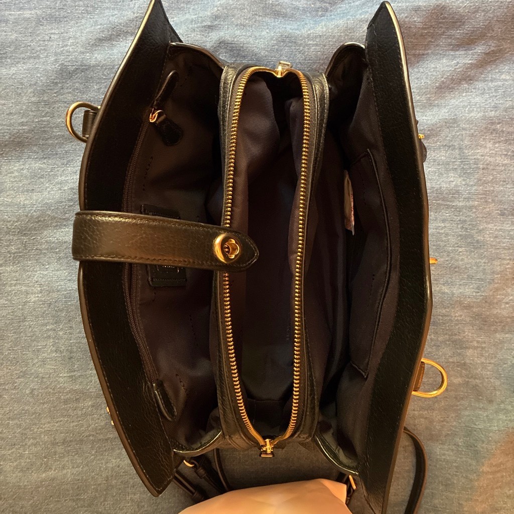 Black Coach Mercer Satchel 30 leather tote bag with gold hardware Style# CD520