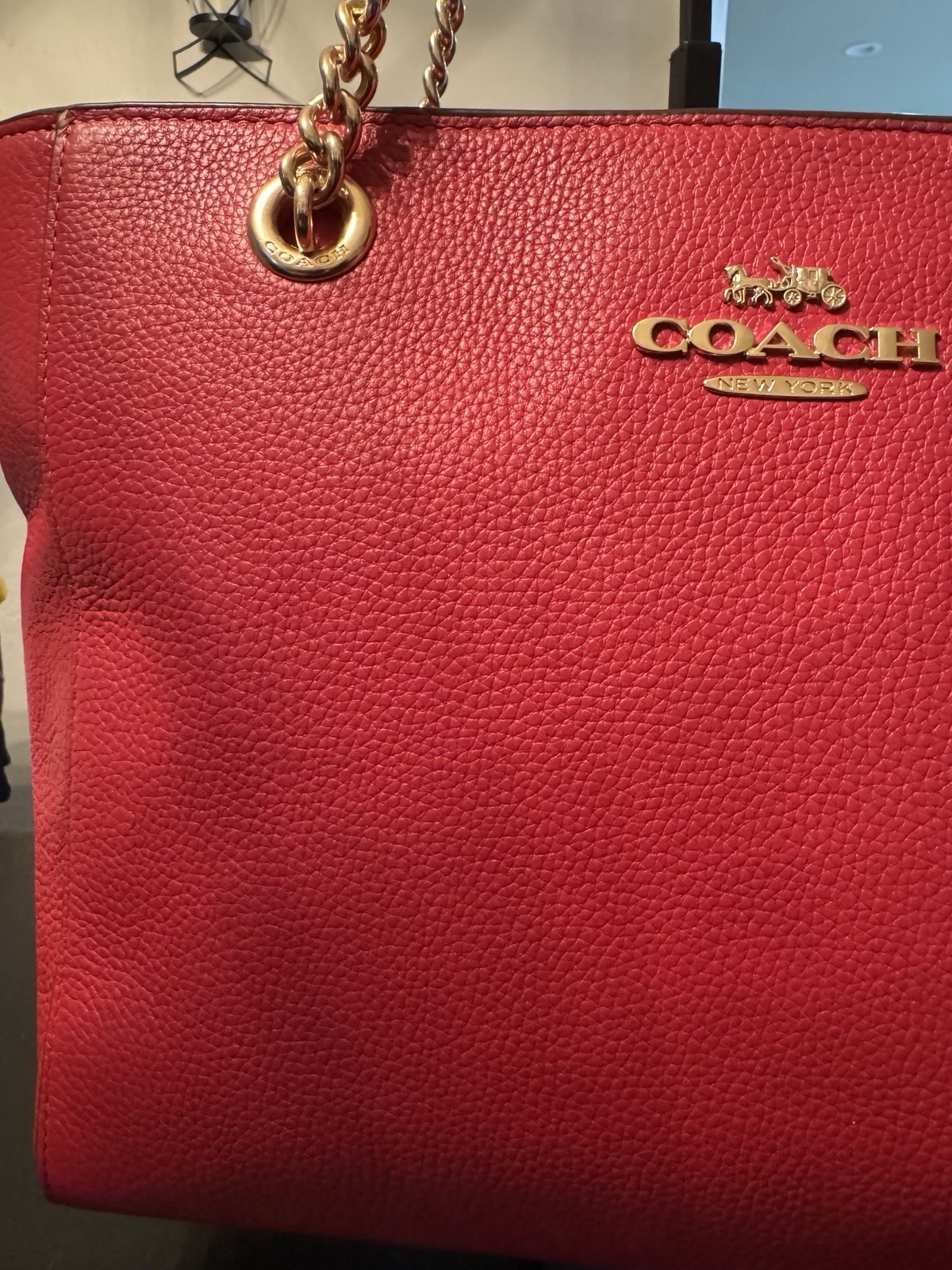 Coach Cammie Chain Tote Bag In Red Pebbled Leather