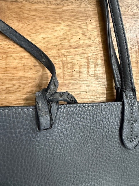 Tory Burch Tote Double Strap Handbag Large Dark Grey Gold Hardware SEE wear FLAW