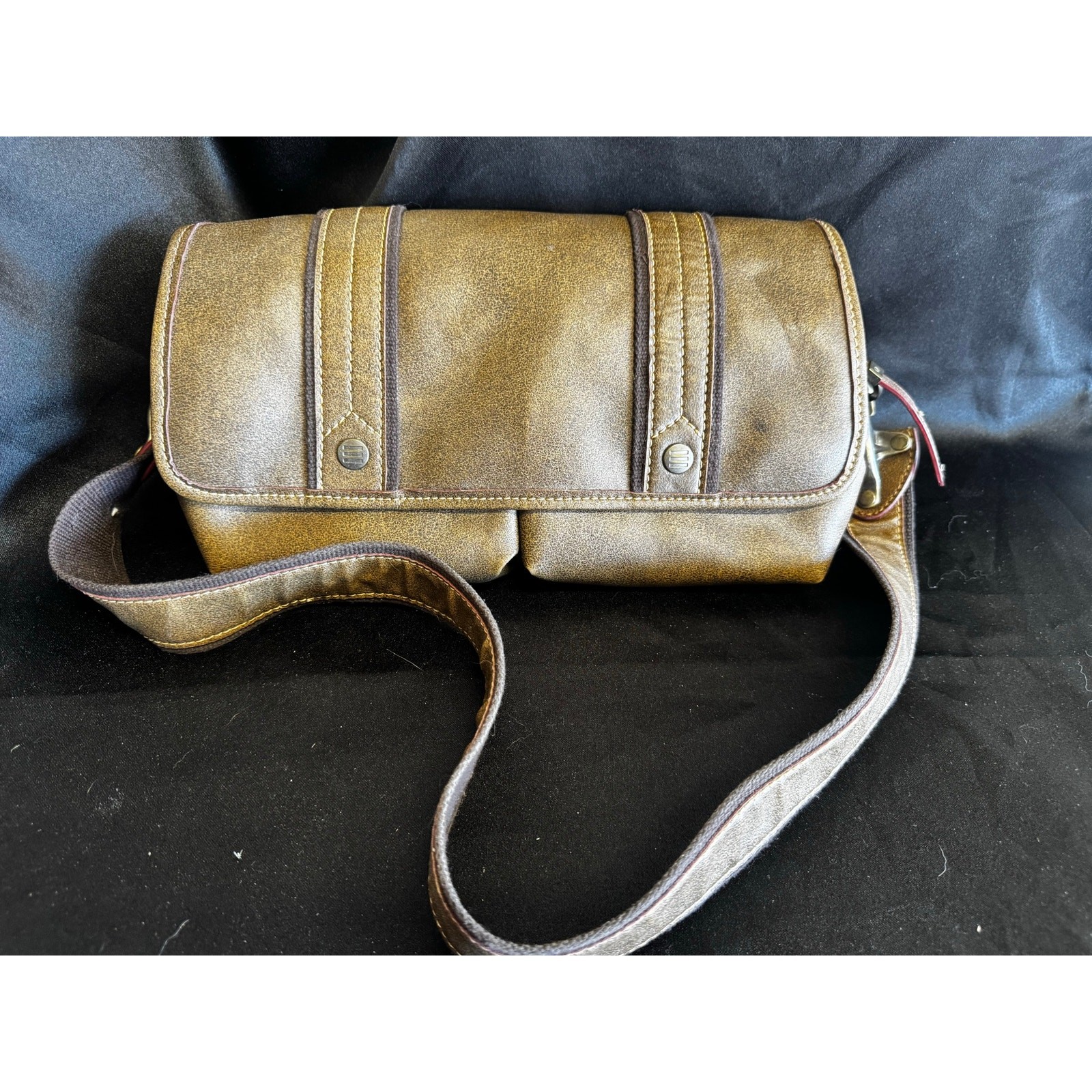Esprit Vintage Crossbody Messenger Bag Brown Distressed Multi Pocket Boho Y2K