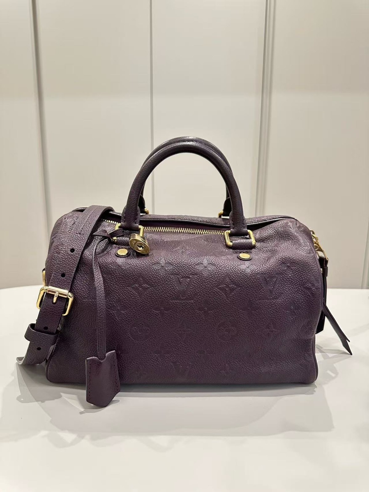 Authentic Louis Vuitton Speedy Bandoulière 25Purple Empreinte Leather Bag