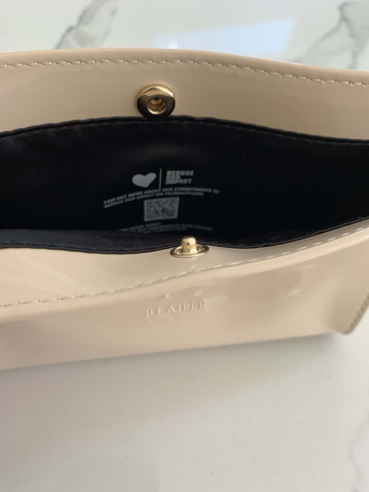 YSL Beaute Pouch Nude Peach Travel Bag Patent Light Tan Toiletry Case New