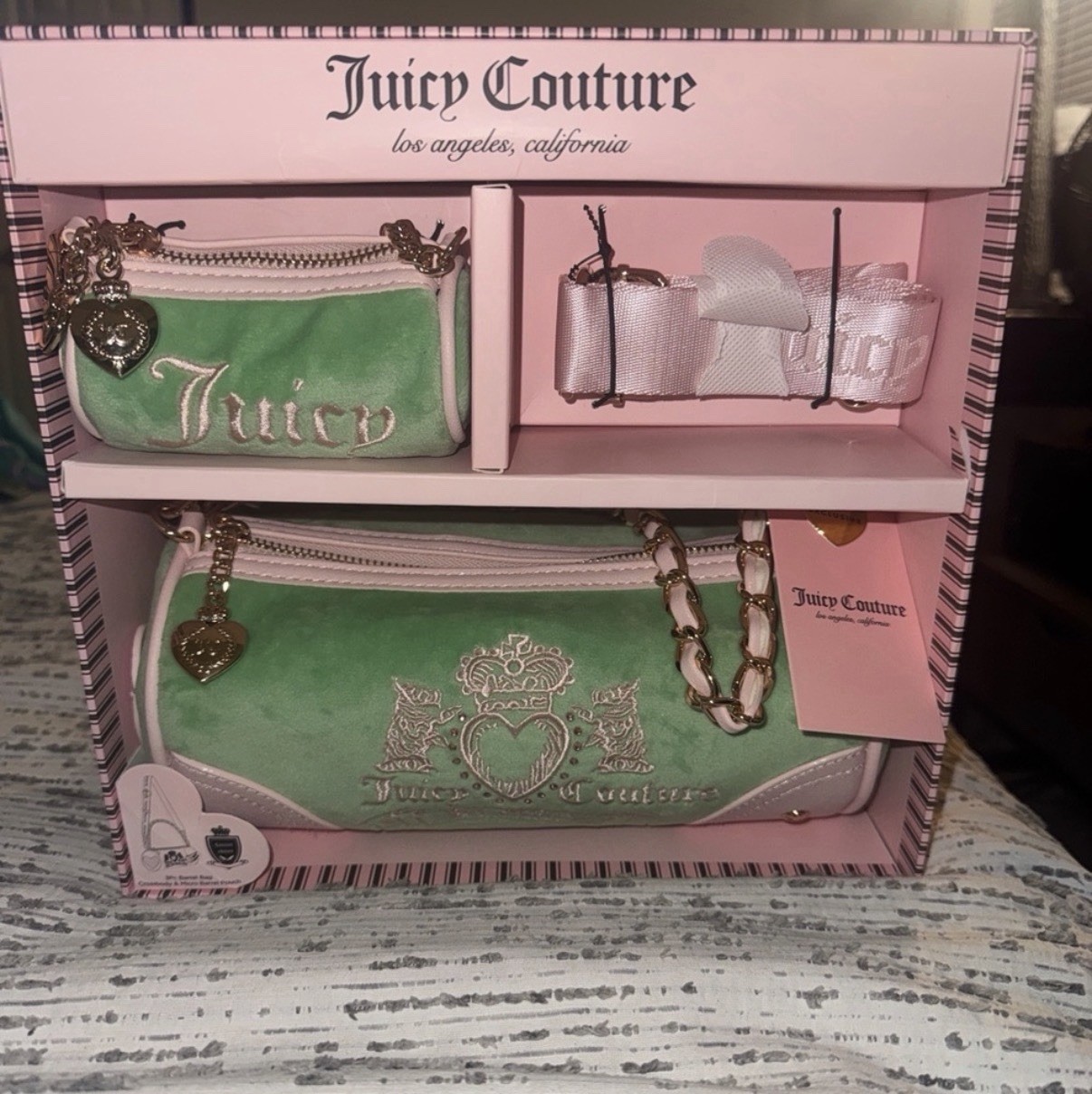 Juicy Couture Limited Edition Barrel Bag, Micro Barrel Pouch, & Strap