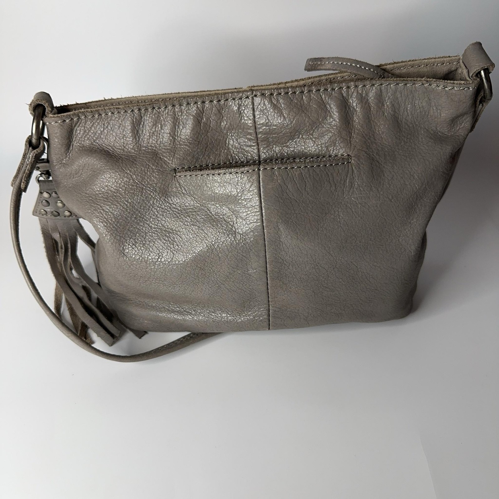 The Sak Indio Boho Bag Womens Small Gray Leather Studded Tassel