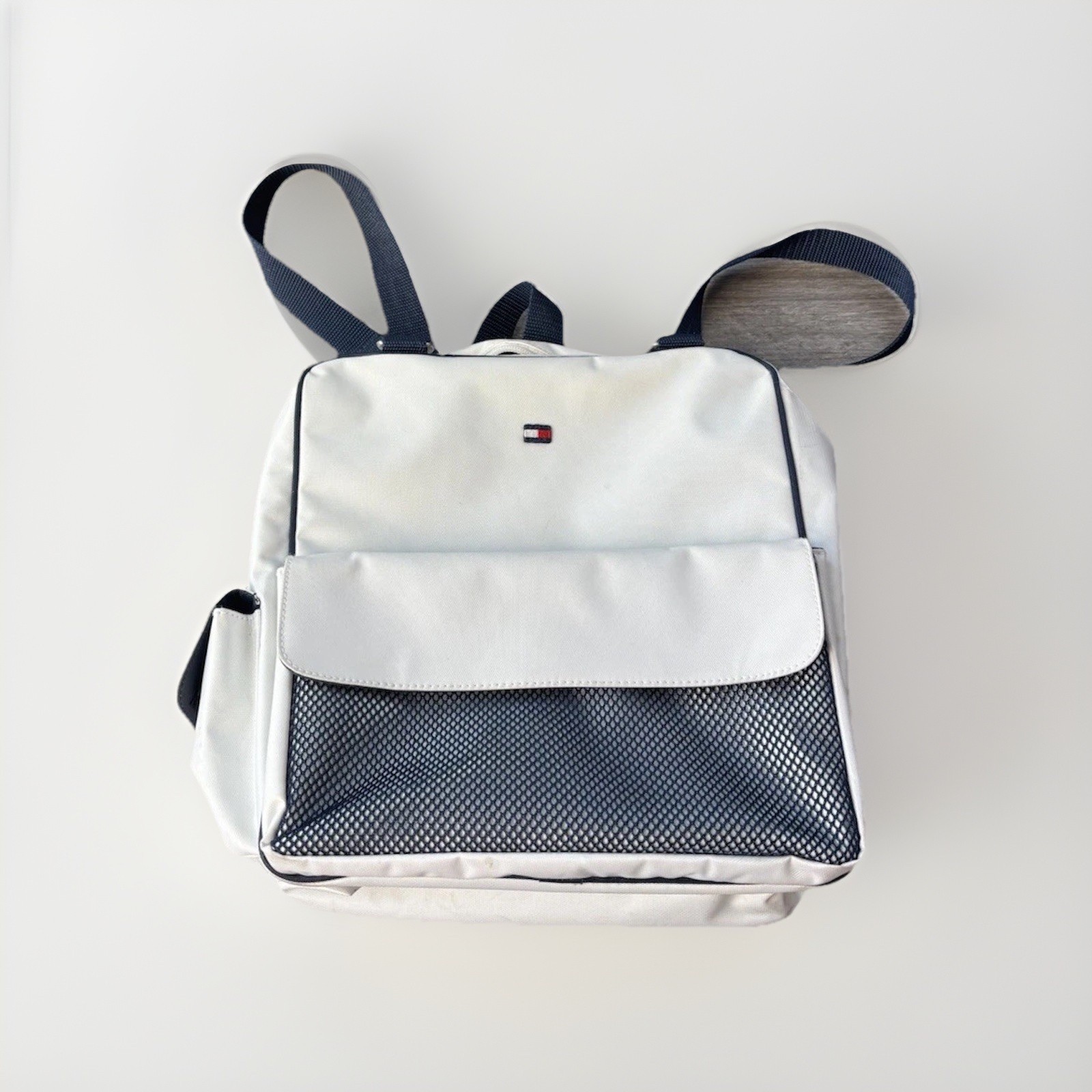 Tommy Hilfiger White Nylon Canvas Backpack Day Pack Zip Adjustable
