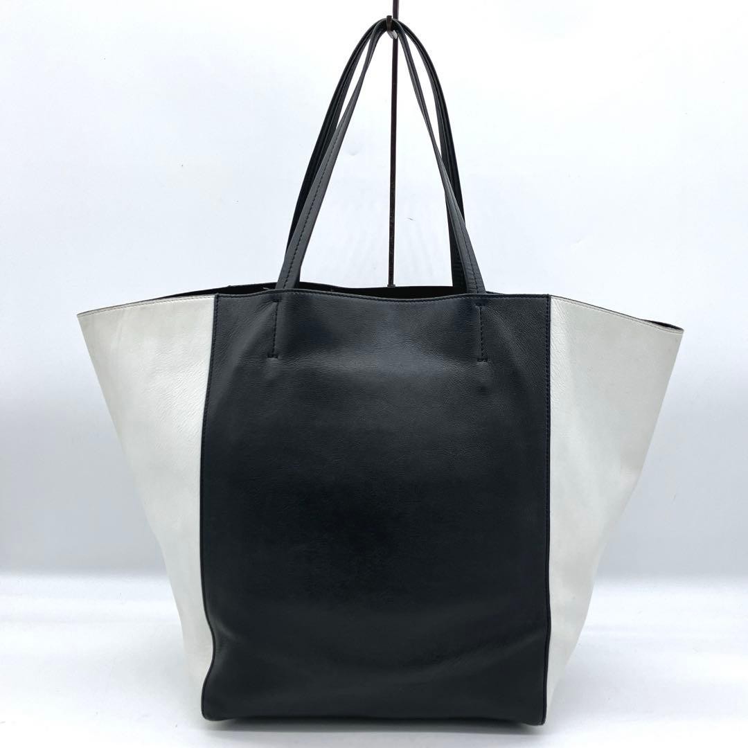 CELINE Tote Caba Phantom Leather Black White Authentic From Japan