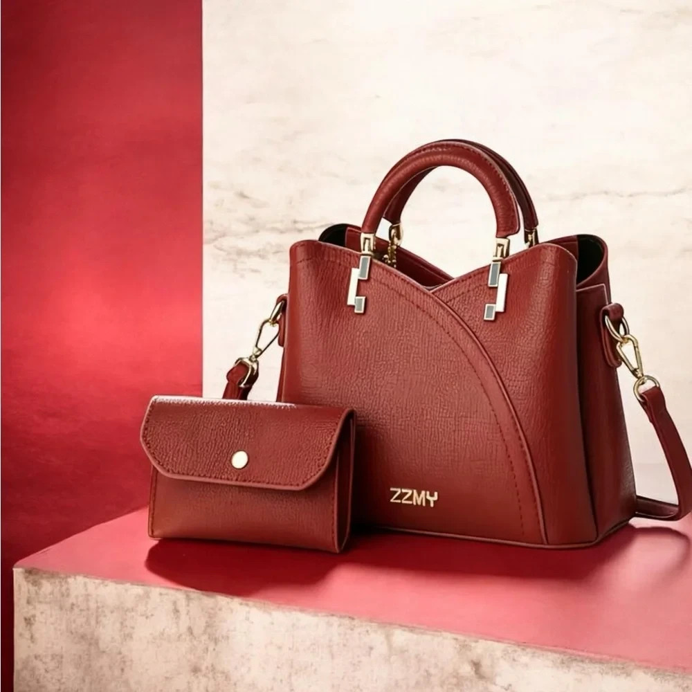 ZZMY 2 Piece Stylish Tote Handbag Set Fashion with Clutch 6 Colors