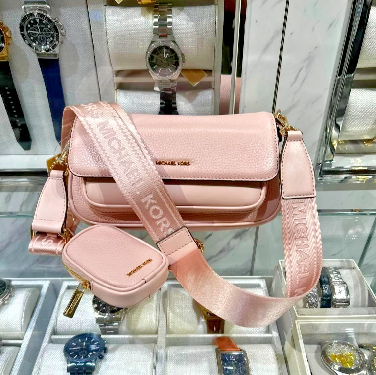 Michael Kors Jet Set Travel Small Leather Shoulder Bag w/ Case Powder Blush Pink