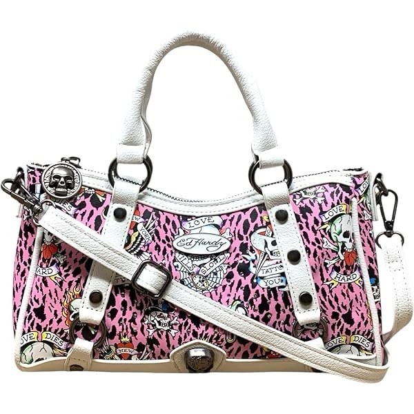 Ed Hardy Y2K Pink Leopard w/ Skulls & Hearts Design NWT Purse