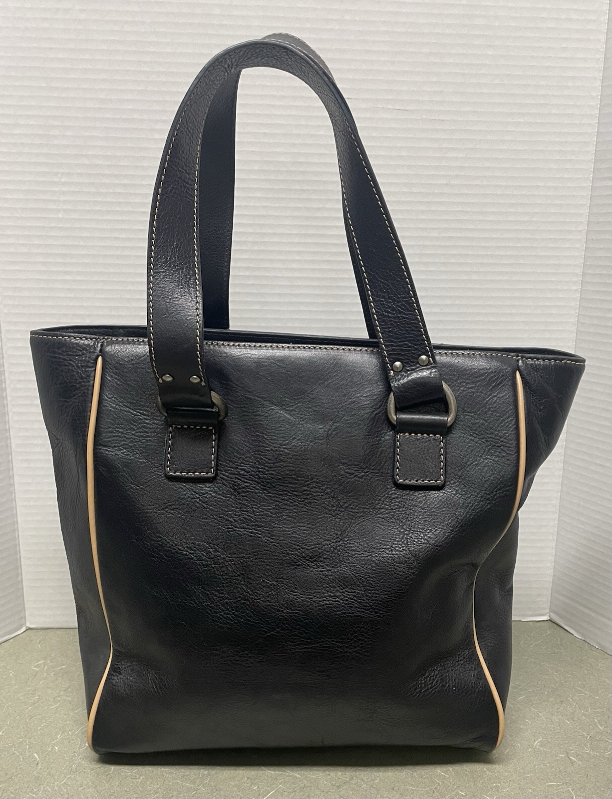Vtg Marc Jacobs Black Leather Contrast Piping Shoulder Handbag D Ring Buckle Y2K