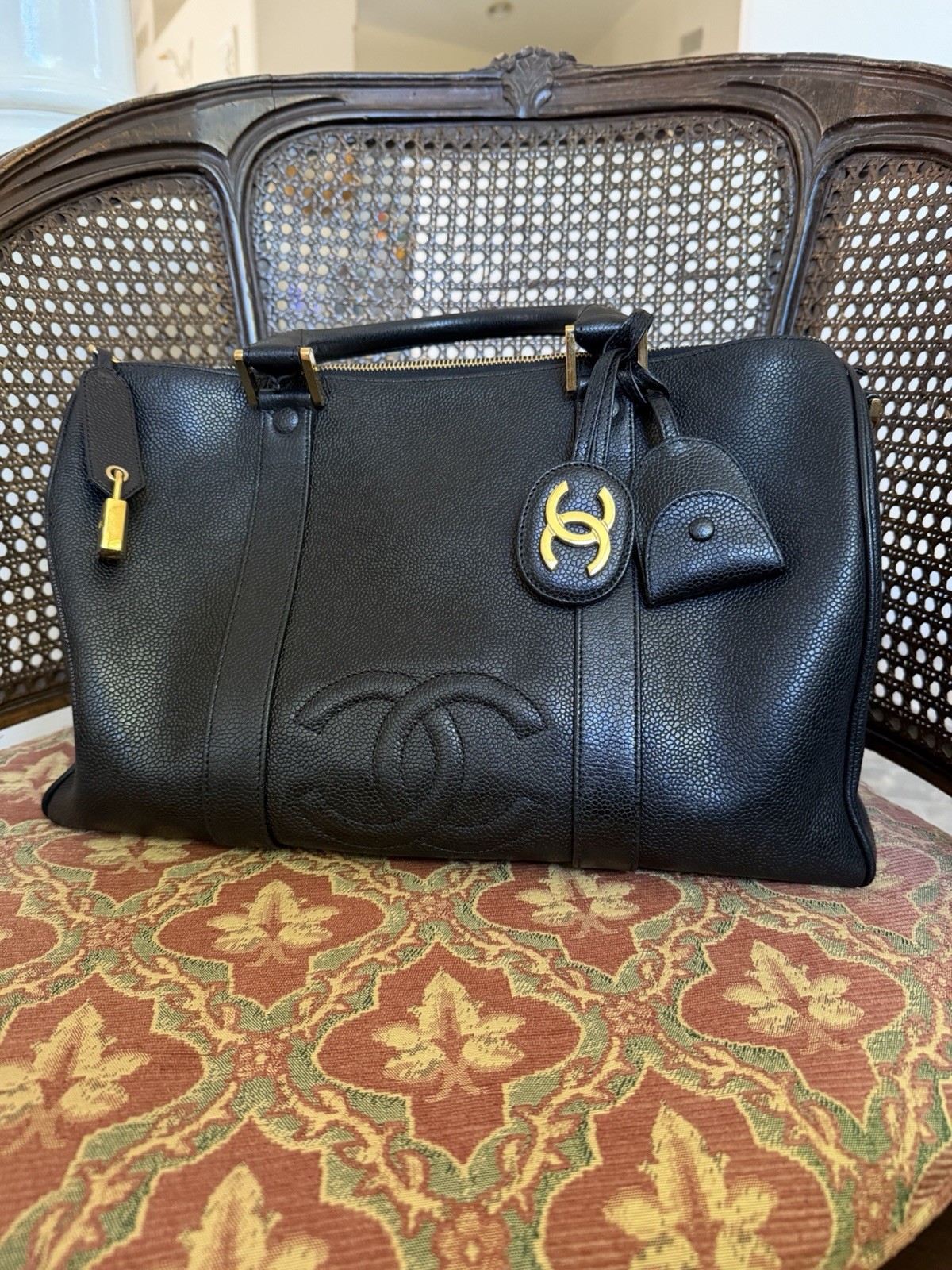 Chanel Timeless Boston Bag Caviar Black Speedy Vintage 1995 Gold Hardware TDF!