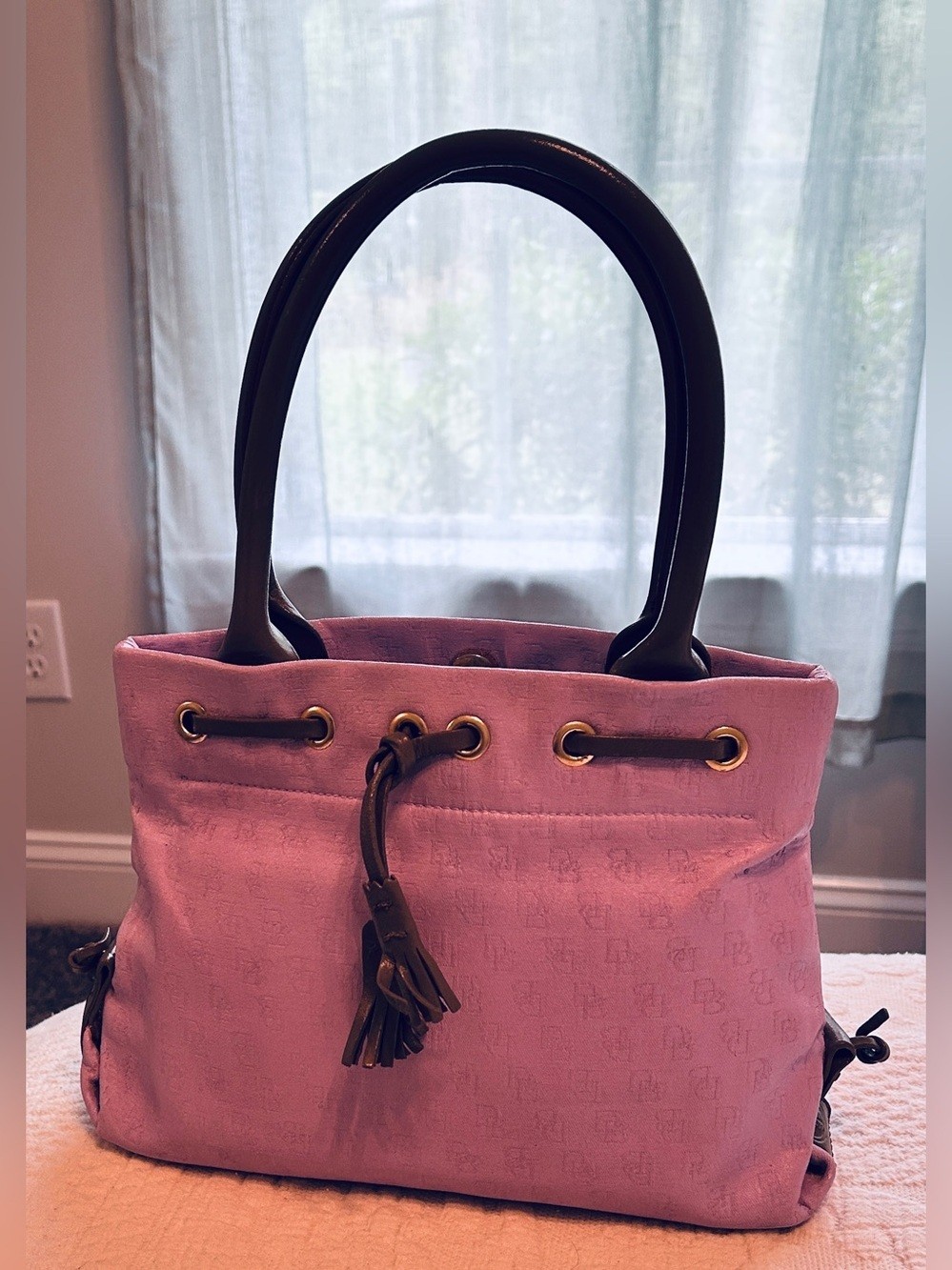 Vintage Dooney & Bourke Lilac Monogram Tassel Tote Bag Y2K VGC Repainted