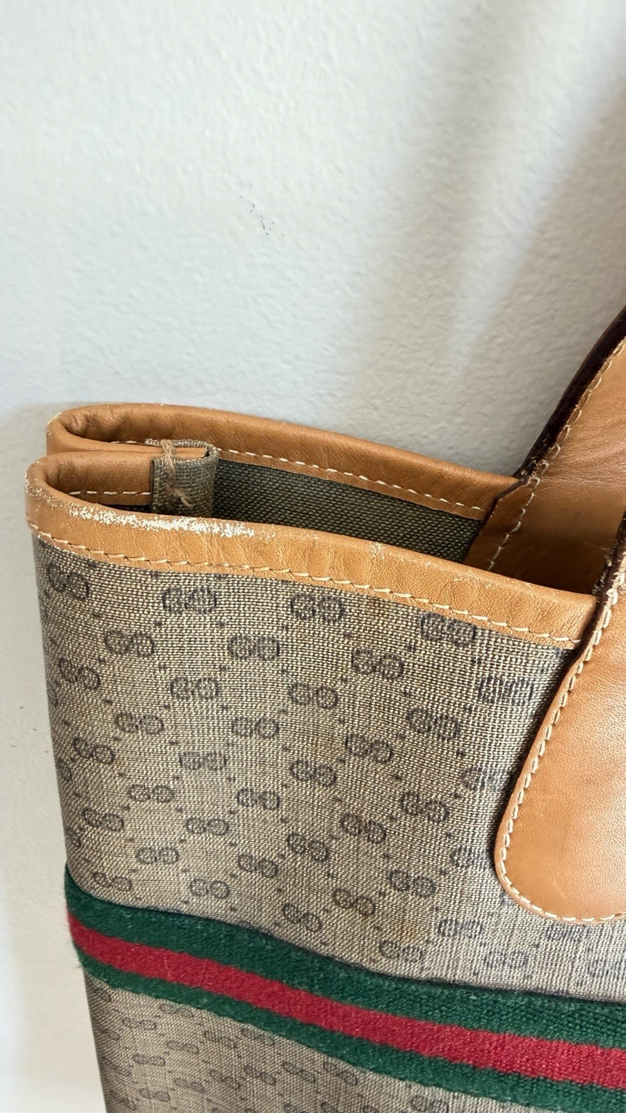 Vintage Gucci GG Supreme Web Stripe Tote Bag Monogram Canvas Authentic Italy