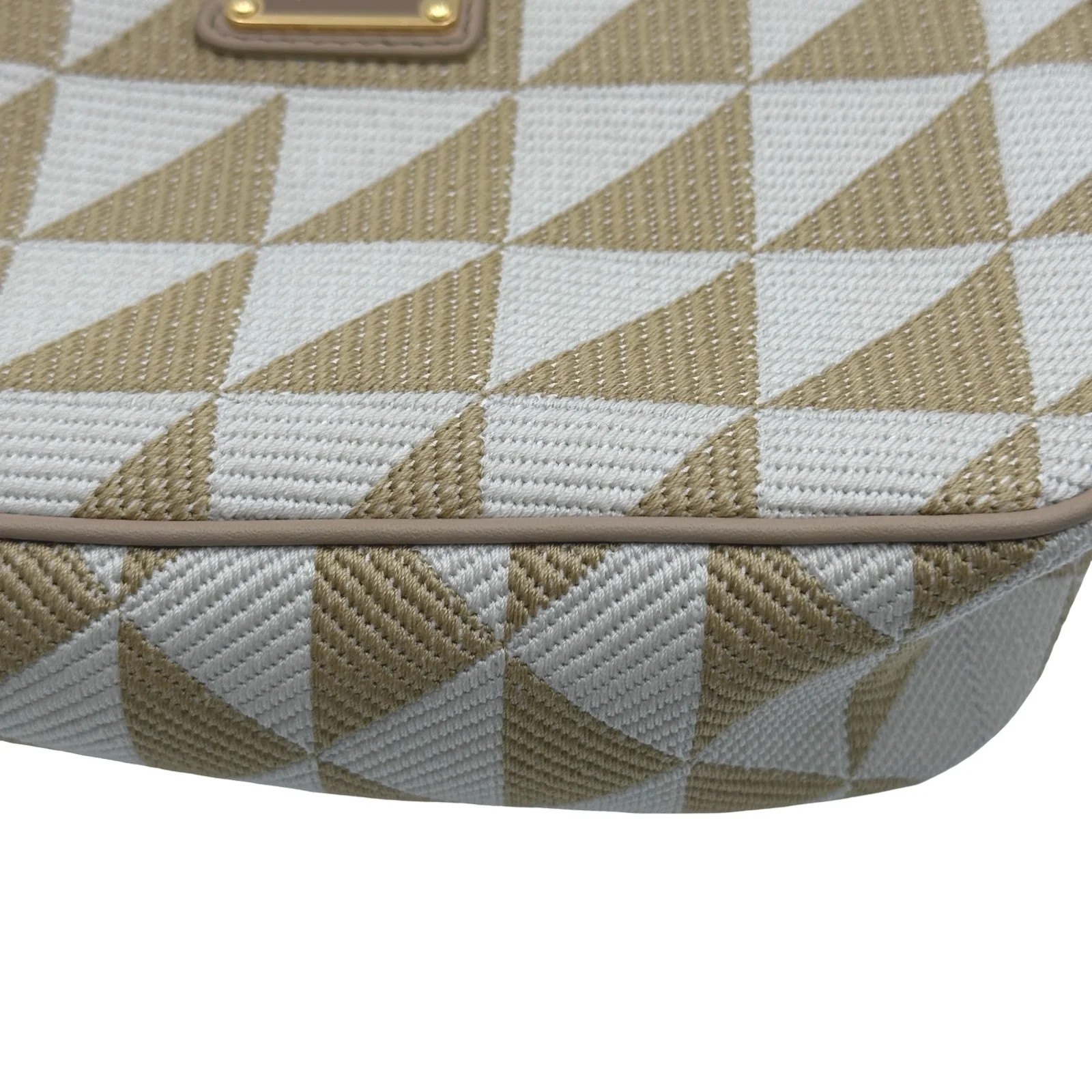 PRADA Triangle Logo Mini Shoulder Beige / White Canvas Shoulder Bag #OKB6309