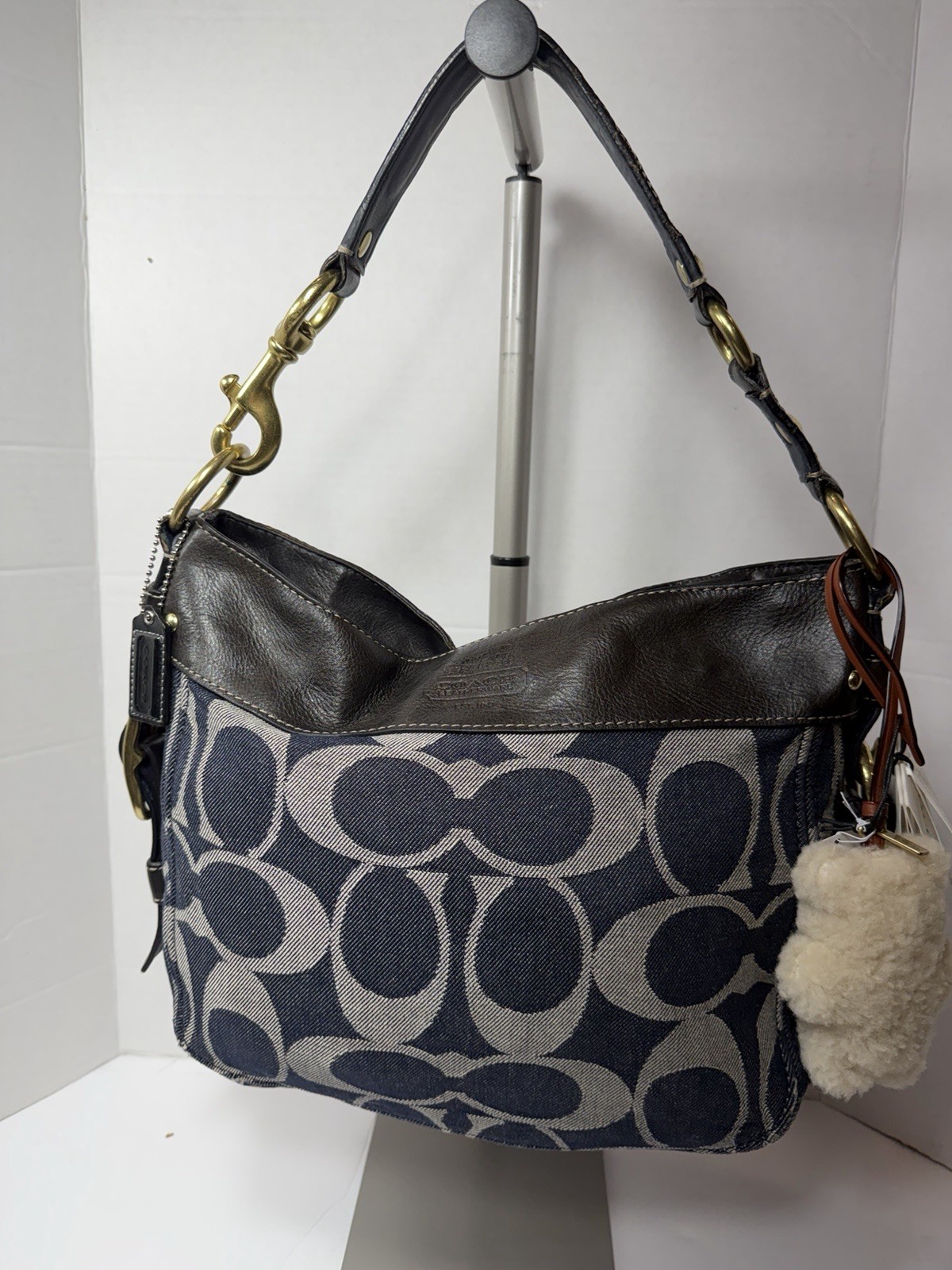 COACH Blue Canvas Denim Signature ZOE Hobo Shoulder Bag,charm not included Y2K