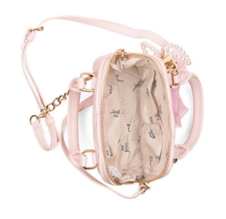 Betsey Johnson Quilted Crossbody Bag Pink Hearts Stitched Teddy Bear Charm Purse