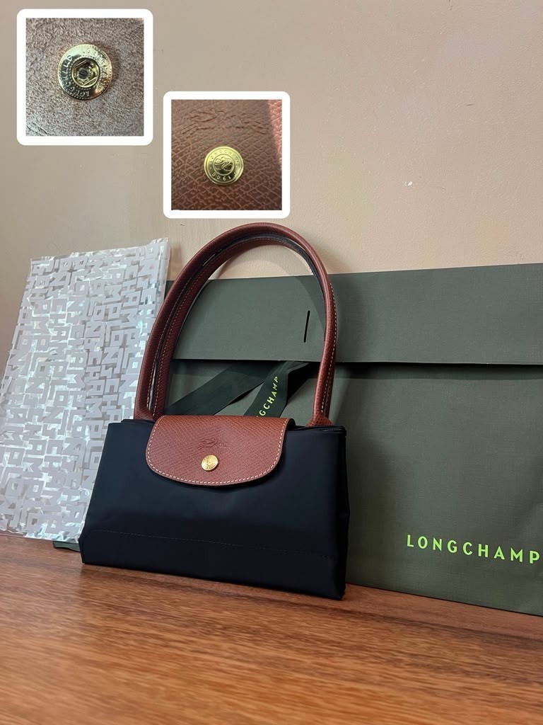 Longchamp Le Pliage Medium Tote Bag Navy Women’s Nylon Leather Shoulder