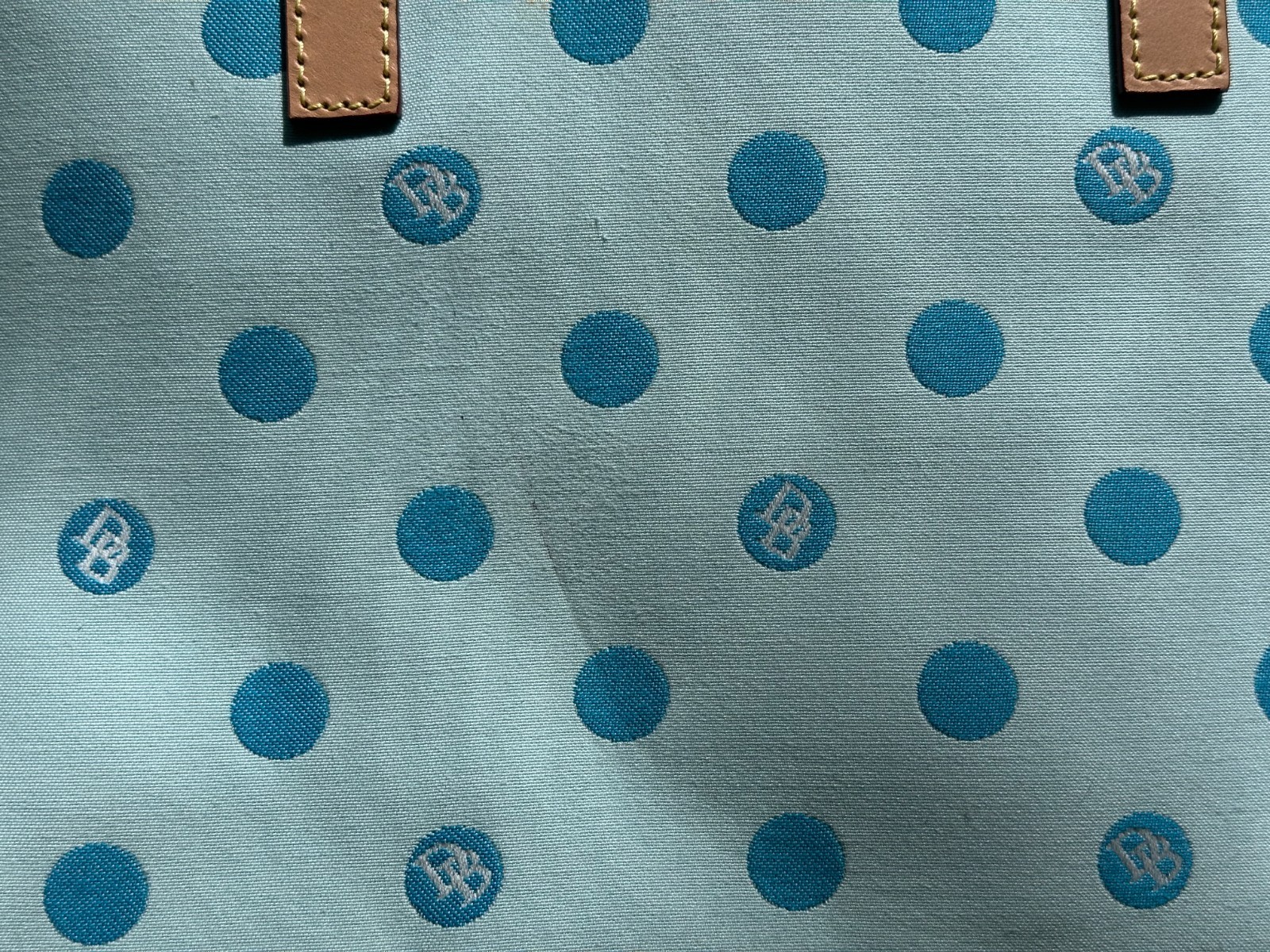Vtg Dooney & Bourke Sky Blue Polka Dots Tote Purse w Matching Wallet, BM414 SK