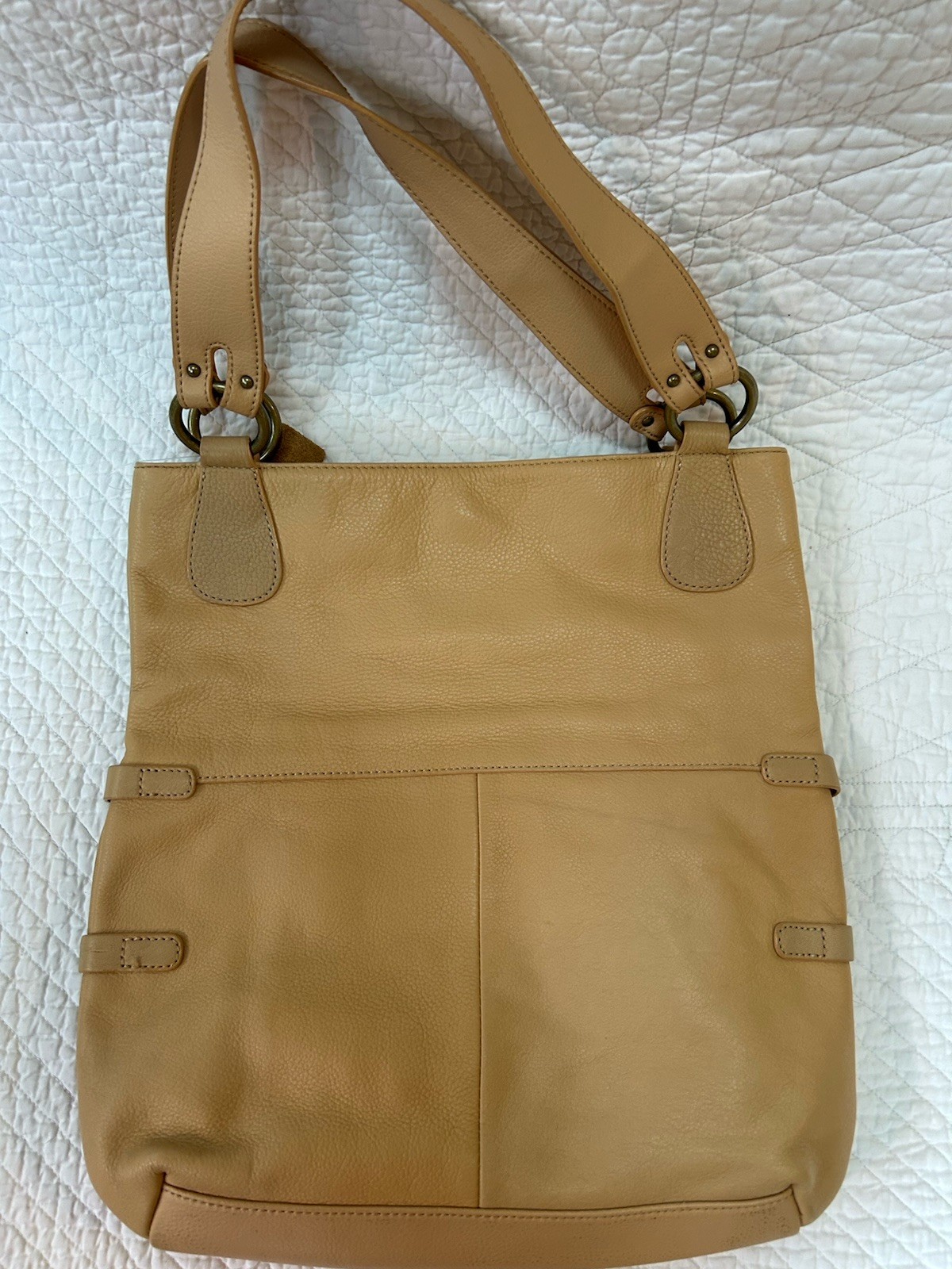 a.n.a ana Almond Beige Natural Leather Handbag Shoulder Bag Purse 14x 14”