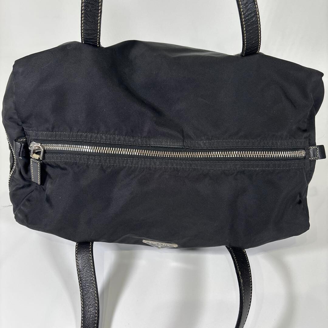 Prada Black Tessuto Nylon Mini Boston Bag Triangle Logo Shoulder Tote 31.5cm