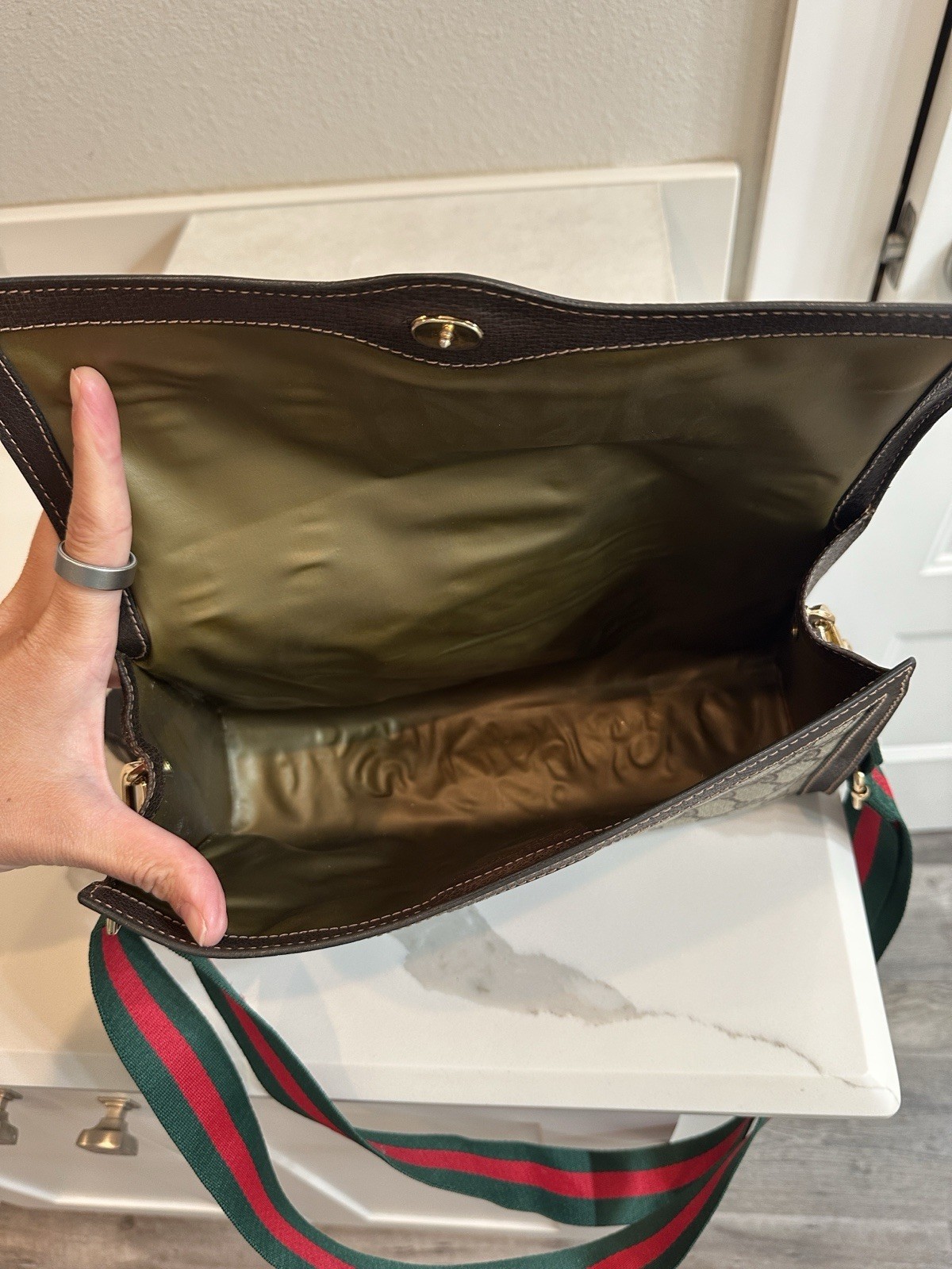 Vintage Gucci GG Monogram Web Stripe Crossbody Bag with Unbranded Strap