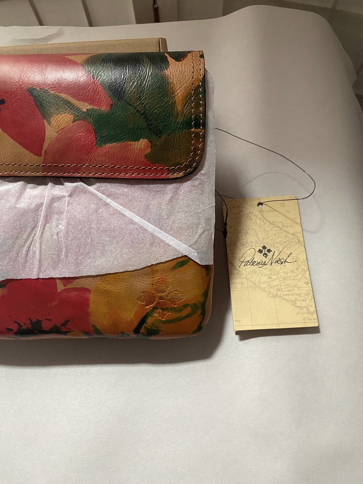 Patricia Nash Balluri Leather Crossbody Bag in Spring Multi Color Print NEW