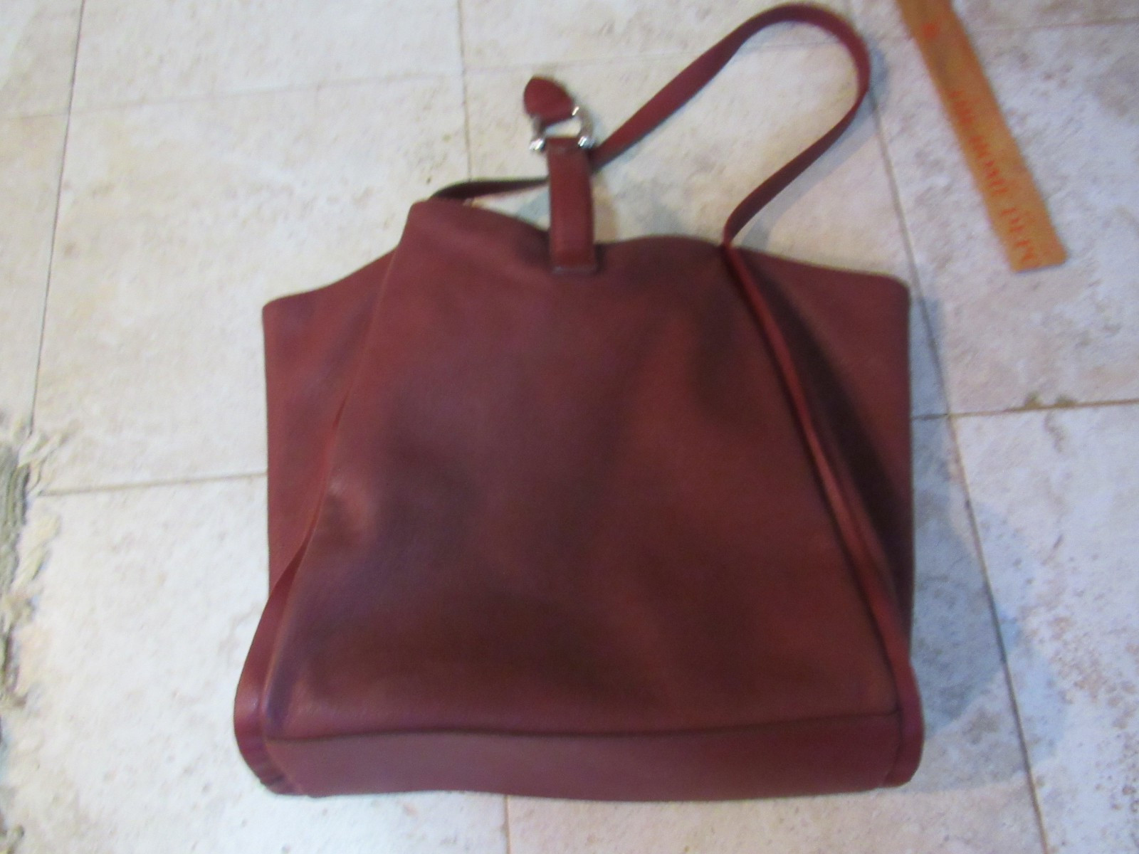 $115 Chaps Maroon Tote Bag Faux Leather Shoulder Purse Travel Large 12″ 12″ 4″