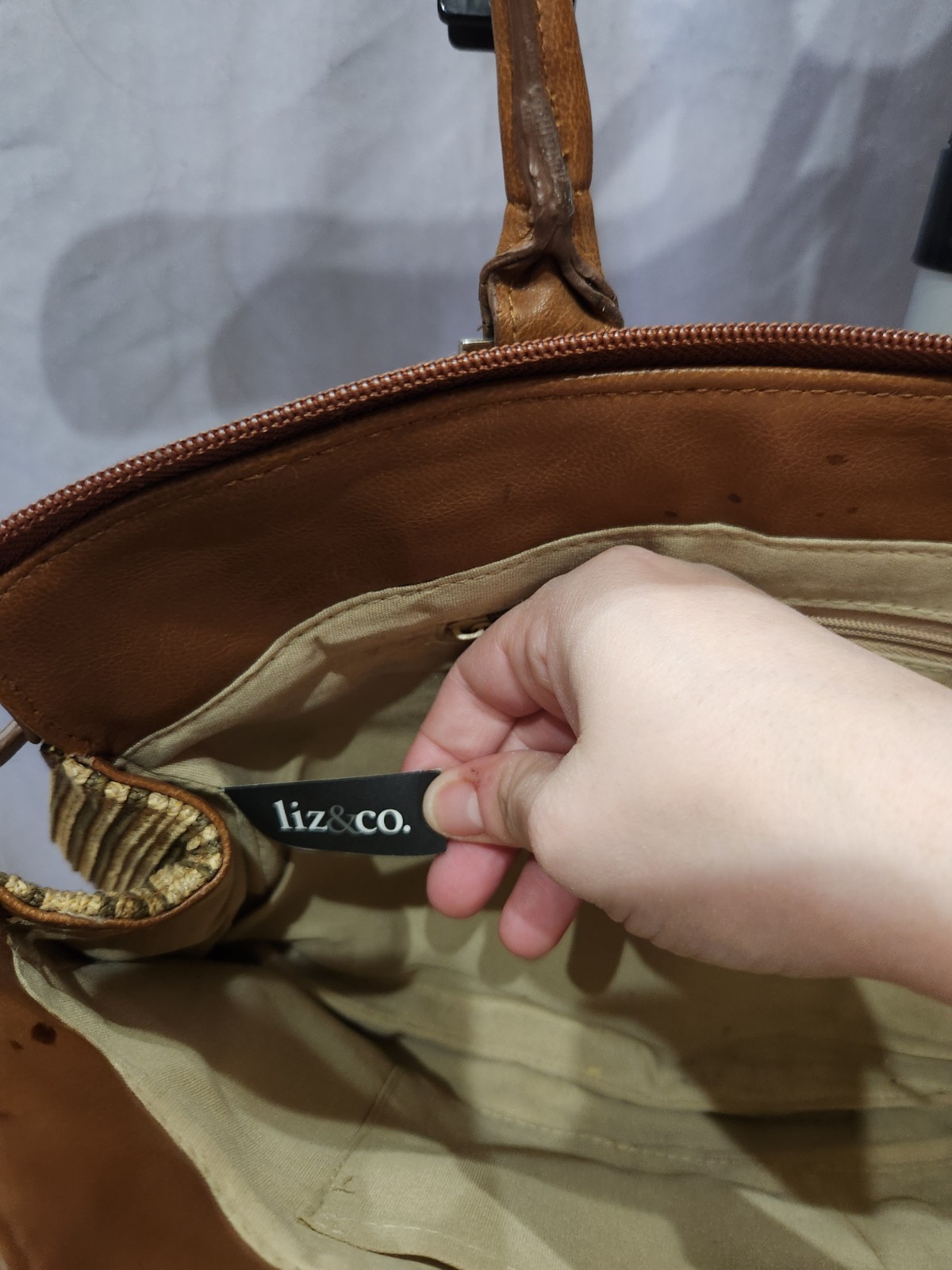 Liz & Co., Brown-Beige Stripe Top Handles Handbag 15in x 8.5in x 3in