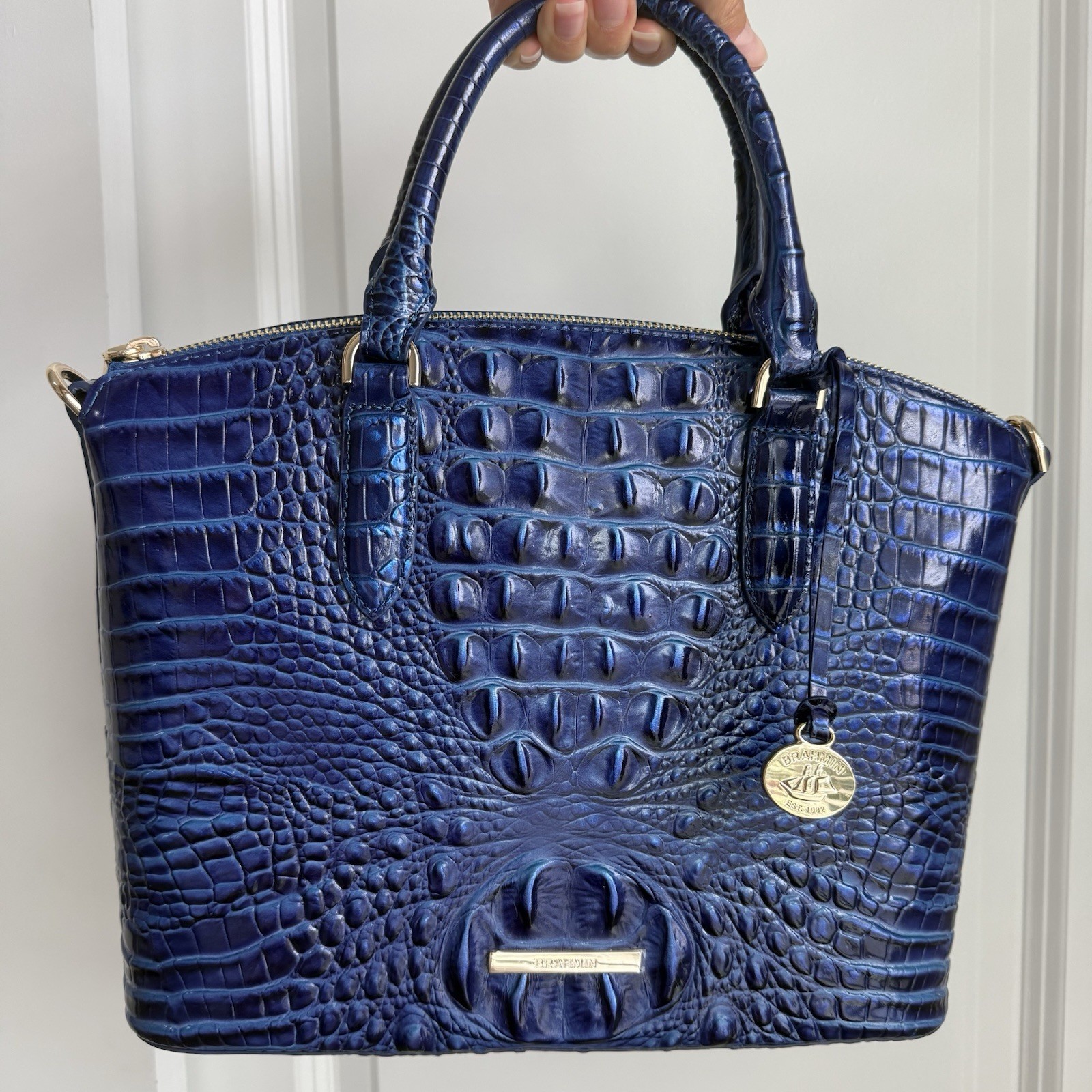 Brahmin Duxbury Satchel Affinity Solid Blue Melbourne Leather