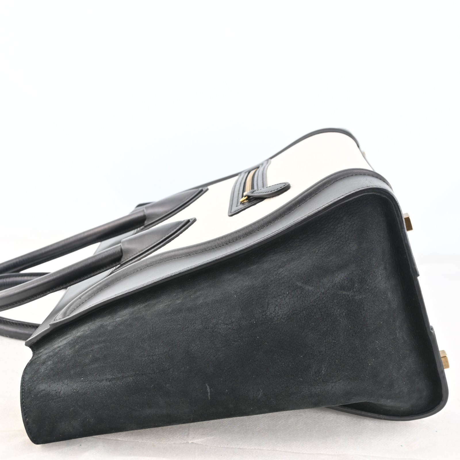 CELINE Luggage Mini Shopper Hand Bag Leather Black x White R3917YJ805