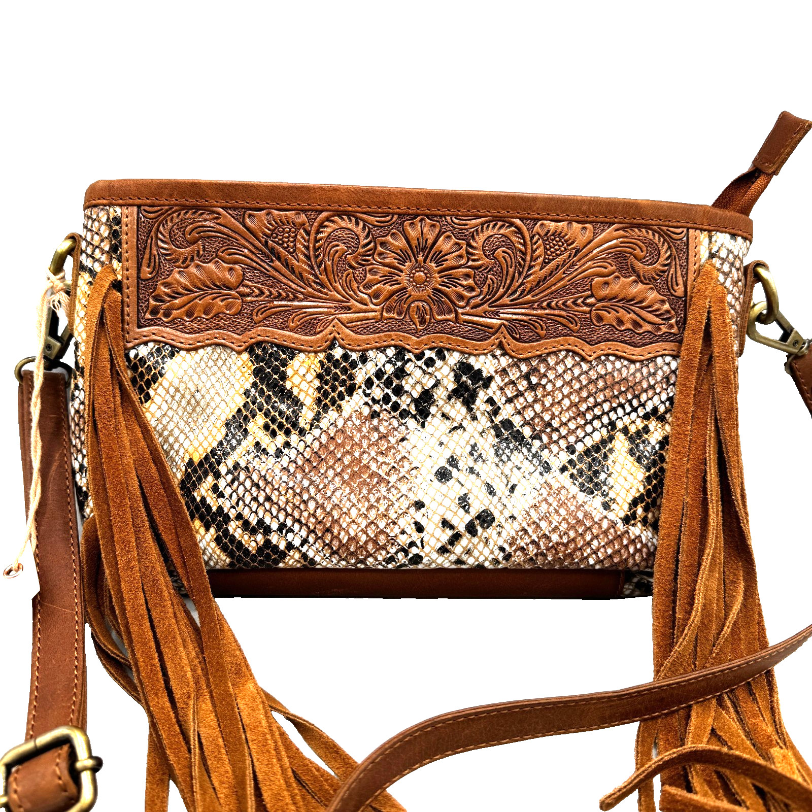 NEW Shyanne Tooled Snakeskin Fringe Crossbody Bag Purse Western Cowgirl Rodeo
