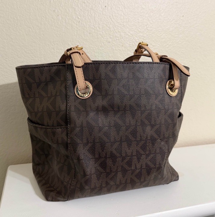 Michael Kors Jet Set Travel Top Zip Signature Monogram Tote Handbag for Women