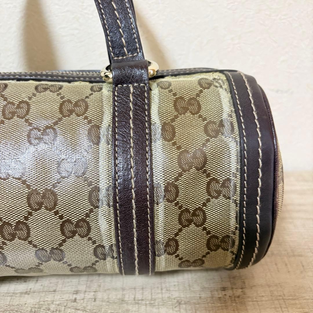 Authentic GUCCI Mini Boston Bag Brown Coated Leather 14cm x 27cm x 13cm Damaged