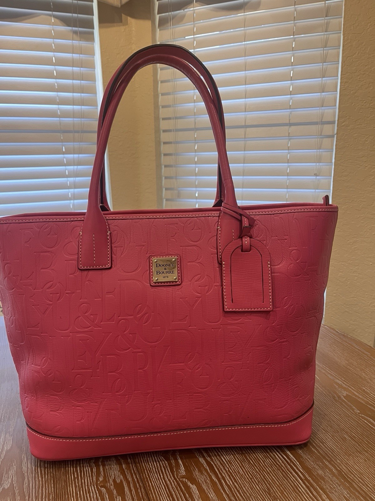 Dooney & Bourke Embossed Logo Leather Tote Hot Pink Purse bag Satchel Handbag