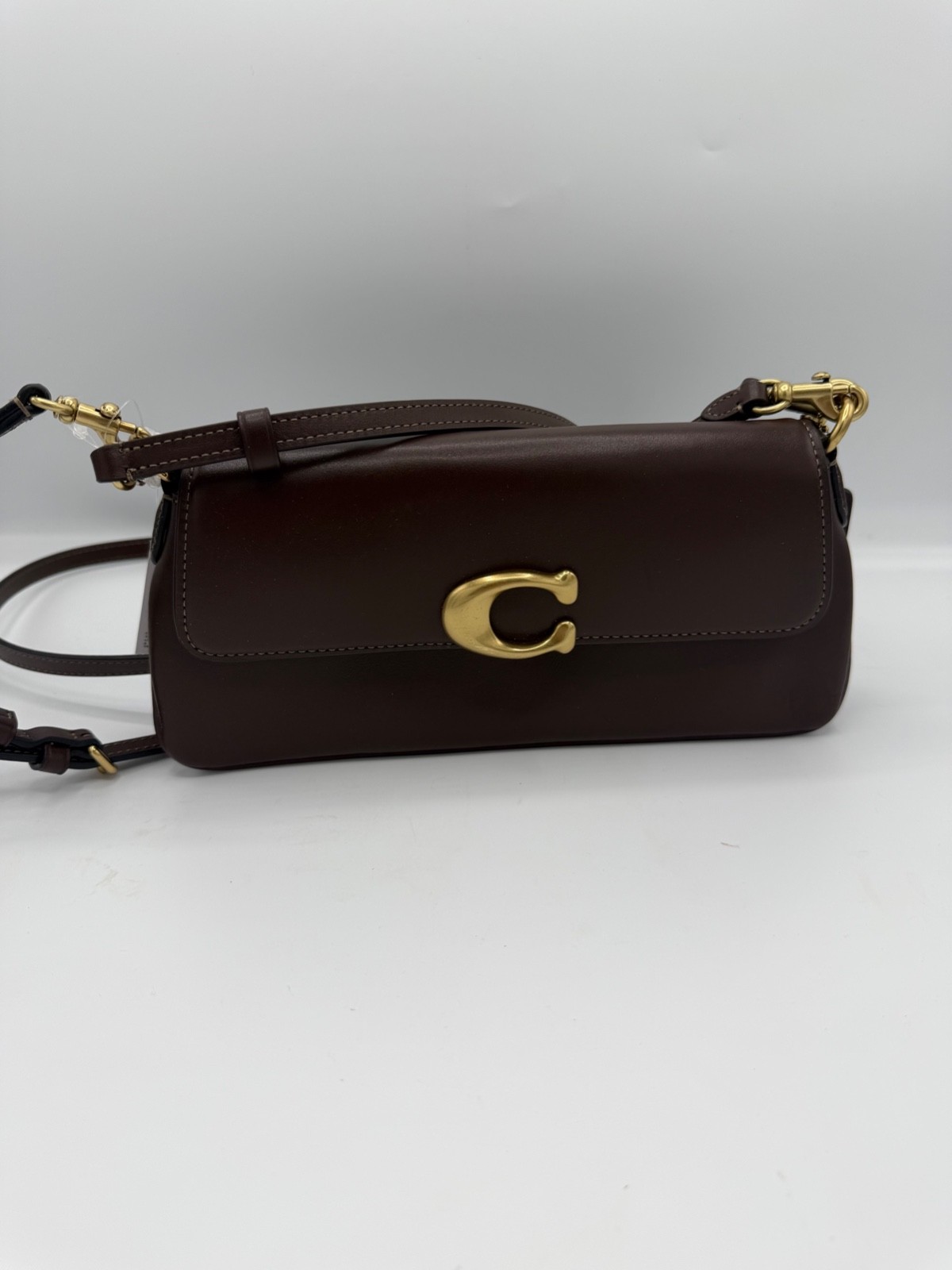 Coach Refined Calf Leather Jet Shoulder Bag Maple Brown Gold Hardware Crossbody