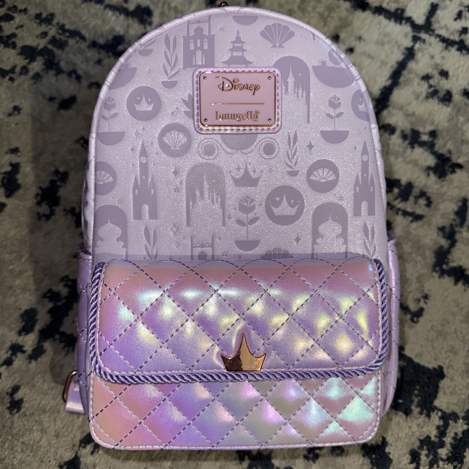 LOUNGEFLY DISNEY PRINCESS IRIDESCENT ALL-OVER PRINT MINI BACKPACK NWT!!! 👑
