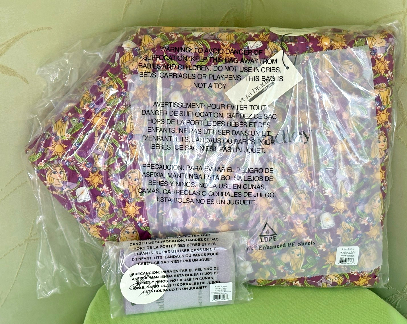 VERA BRADLEY DISNEY RAPUNZEL DUFFEL BAG or ZIP CARD CASE POUCH:NWT