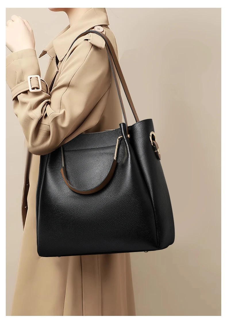 Genuine Cowhide Leather Tote Bag Women Large Shoulder Bag Handbag purse