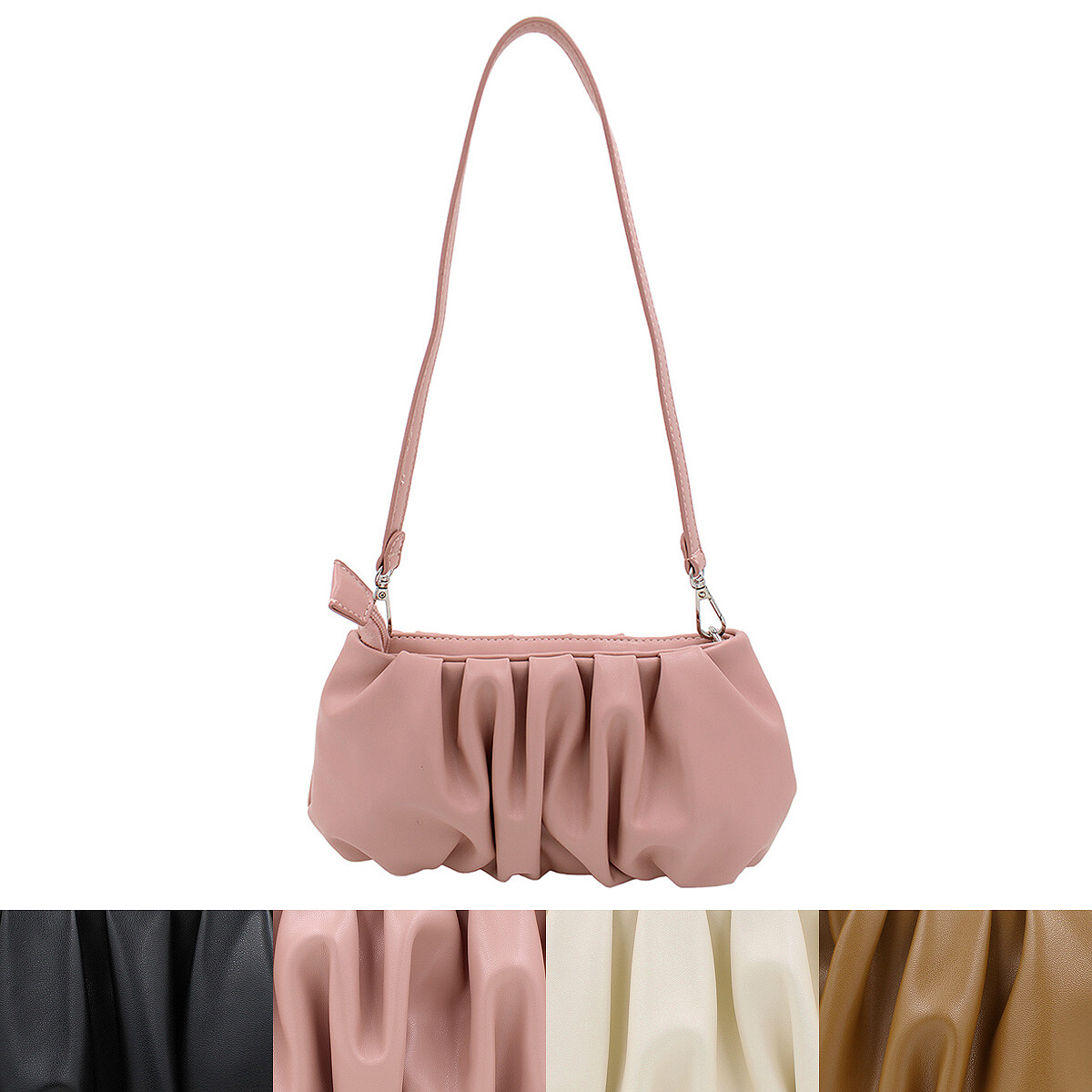 Elegant Small Soft Ruffled Vegan PU Leather Handbag Shoulder Bag