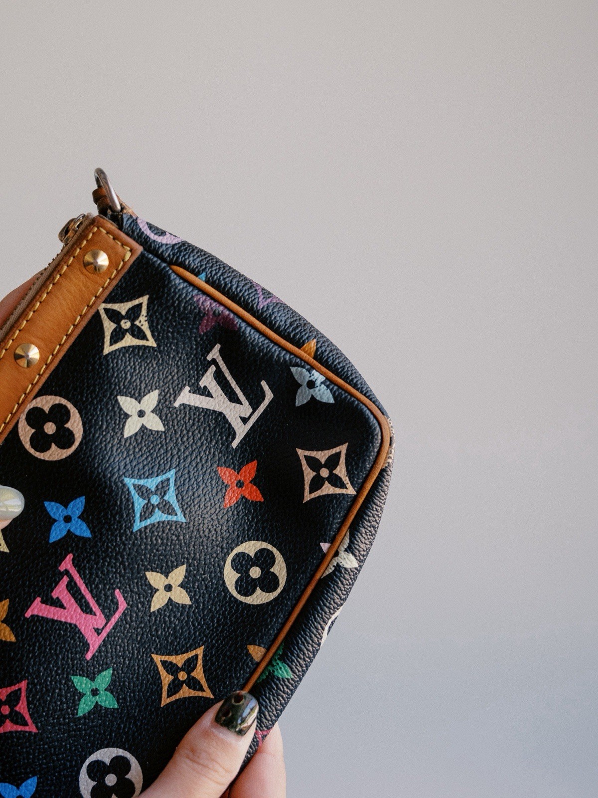 Louis Vuitton Murakami Multicolor Monogram Zip Shoulder Bag Brown Strap