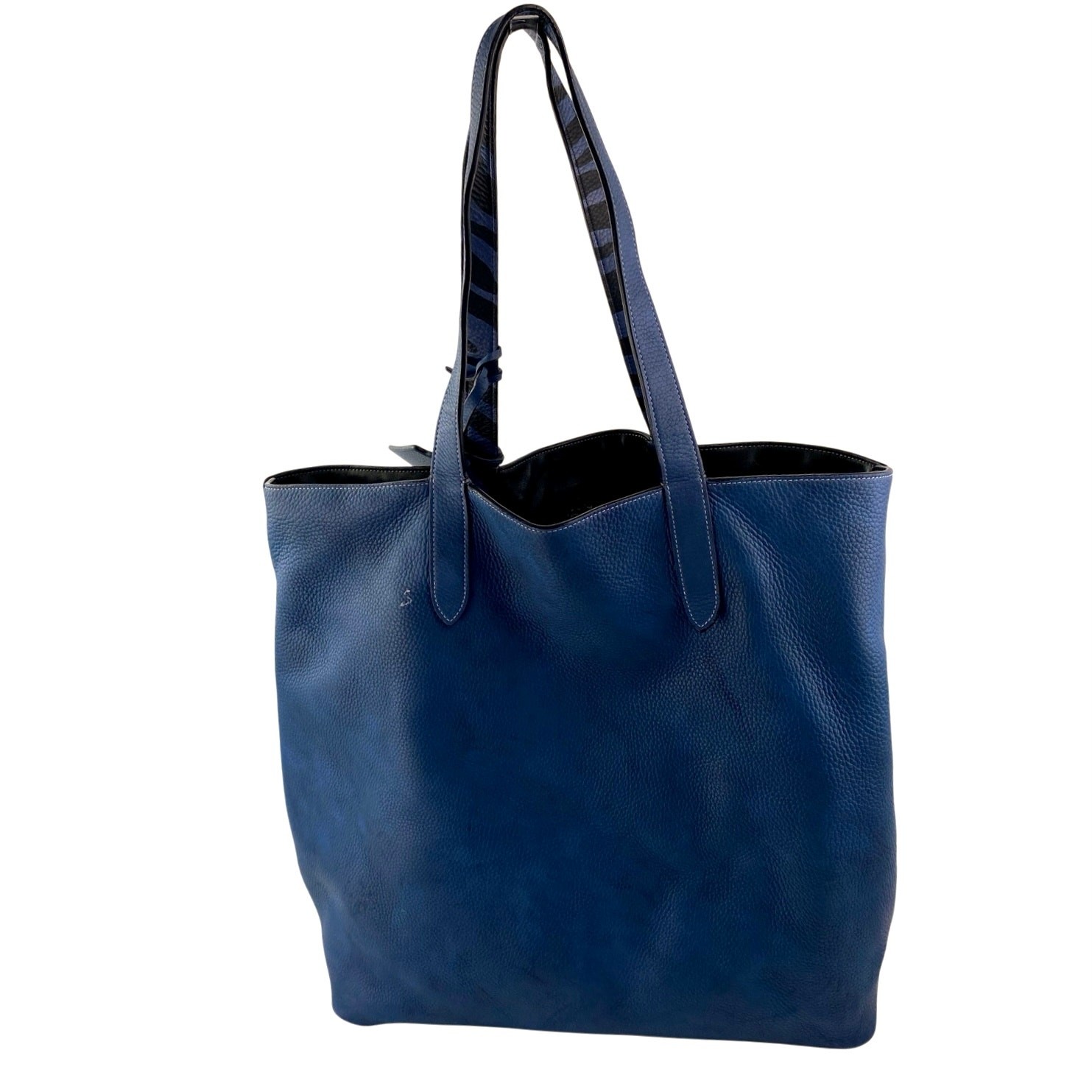 Coach Blue Black 100% Leather Reversible Zip Pocket ShoulderTote Bag Handbag OS