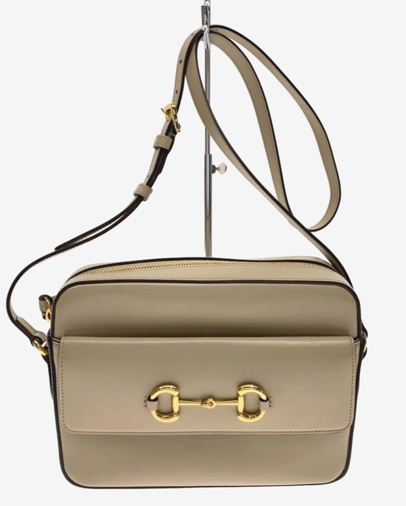 Gucci Horsebit 1955 Leather Shoulder Bag Beige Handbag W 8.86in Authentic 645454