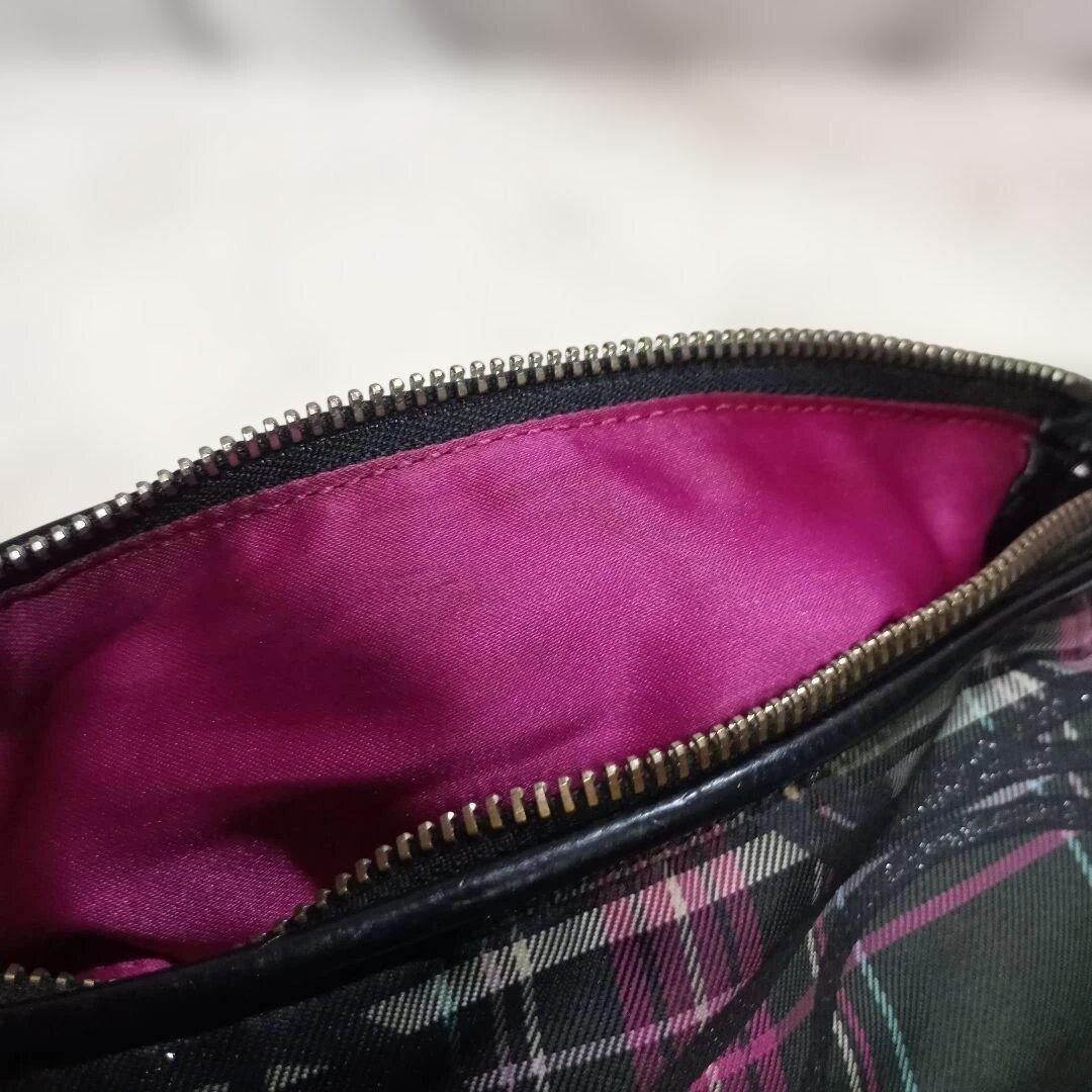 COACH Purple Check Half Moon Hobo Shoulder Bag Crossbody 2 Way Auth