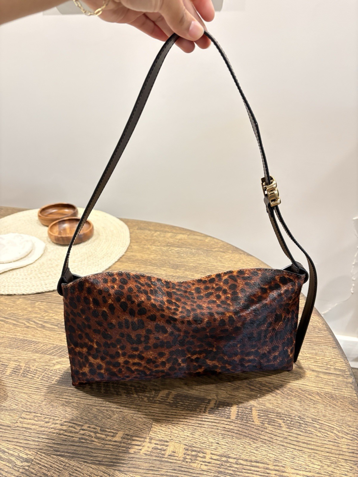 Madewell Leopard Print Flap Shoulder Bag Brown, Magnetic Closure, Gold Hardware