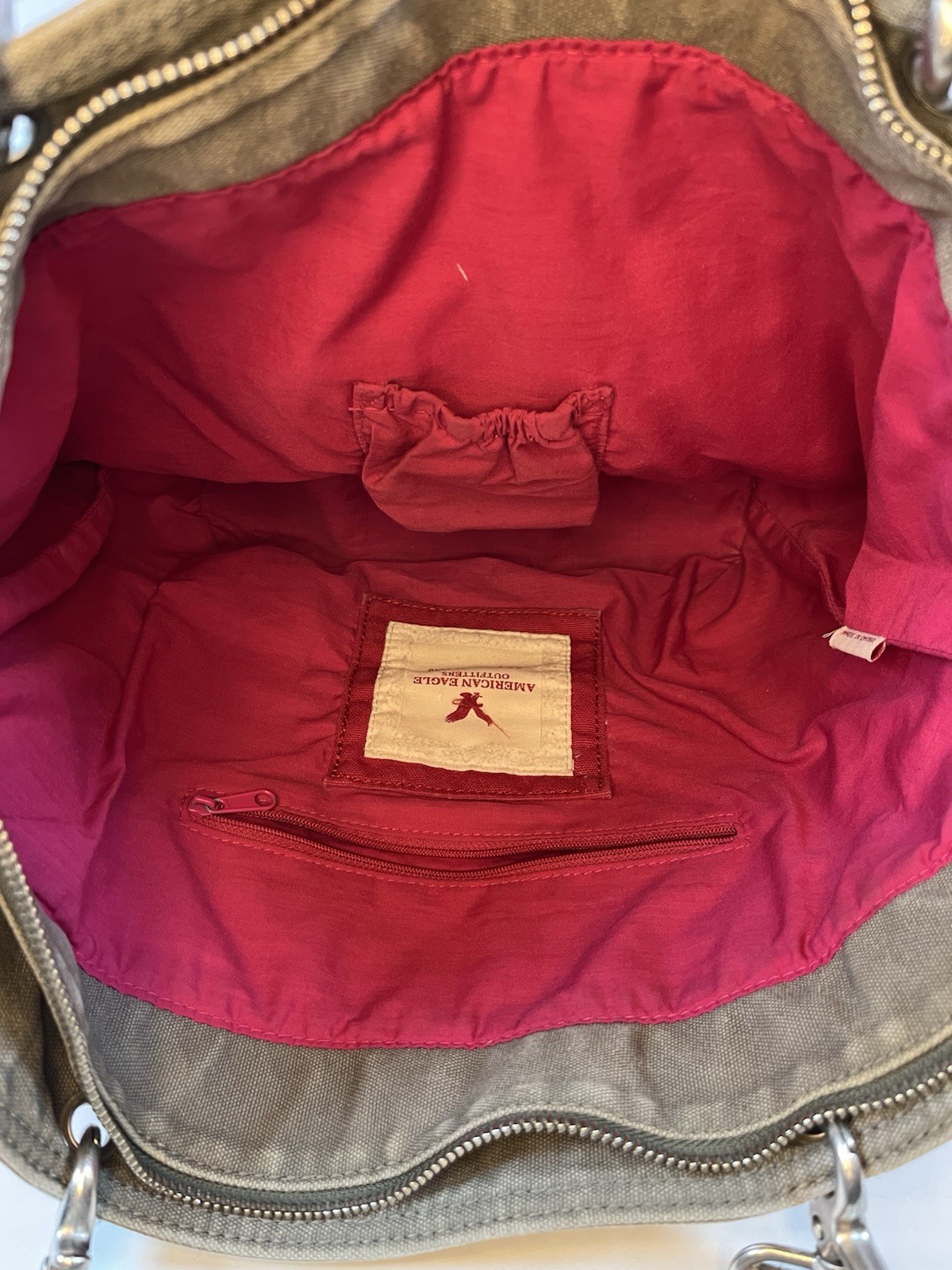 AEO American Eagle Outfitters Canvas Shoulder Tote Bag Color block Red Pink